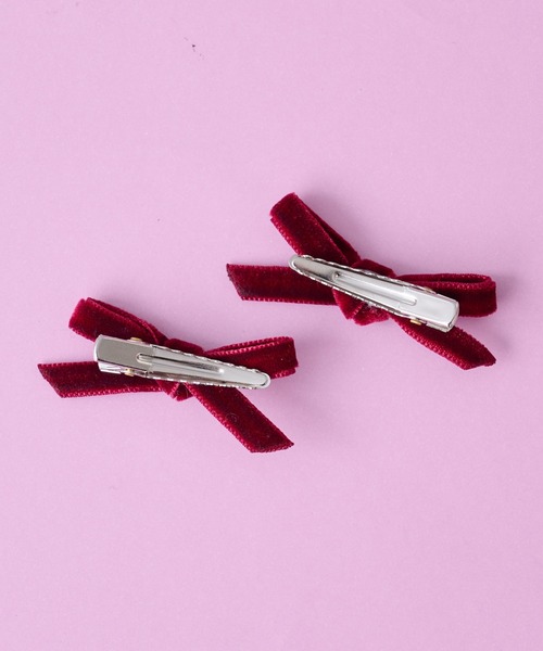 BIRTHDAY BAR（バースデイバー）の「KIDS HAIR PIN ベロアリボン（ヘアピン・キッズ・ピンク/ネイビー/グレー/ワイン・フリー）」の9枚目の写真