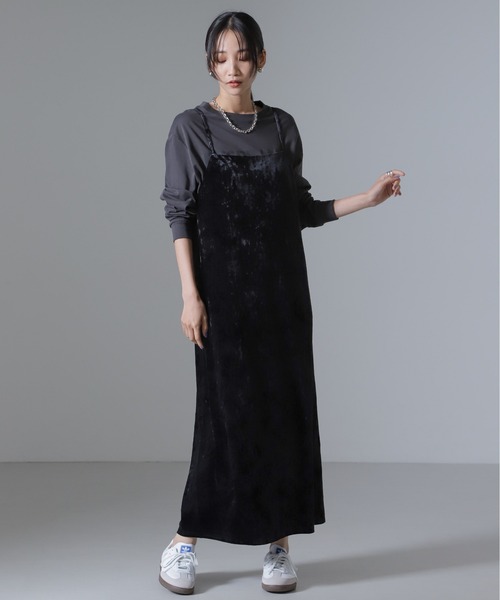 NANO universe（ナノユニバース）の「ベロアキャミソールワンピース（セットアップ可）（ワンピース・レディース・ブラウン/ベージュ/ブラック・FREE）」の22枚目の写真