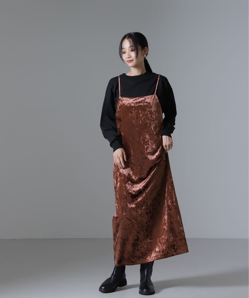 NANO universe（ナノユニバース）の「ベロアキャミソールワンピース（セットアップ可）（ワンピース・レディース・ブラウン/ベージュ/ブラック・FREE）」の9枚目の写真