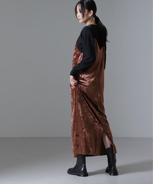 NANO universe（ナノユニバース）の「ベロアキャミソールワンピース（セットアップ可）（ワンピース・レディース・ブラウン/ベージュ/ブラック・FREE）」の7枚目の写真