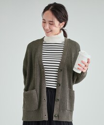【高レビュー/洗える】ポケット付きが嬉しい ざっくり編み Vネックカーディガン