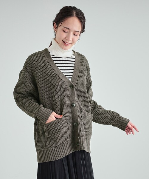 セール】【高レビュー/洗える】ポケット付きが嬉しい ざっくり編み V