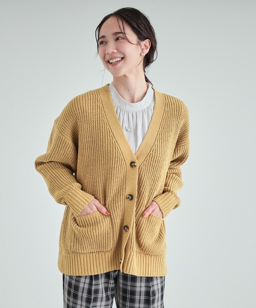 セール】【高レビュー/洗える】ポケット付きが嬉しい ざっくり編み V