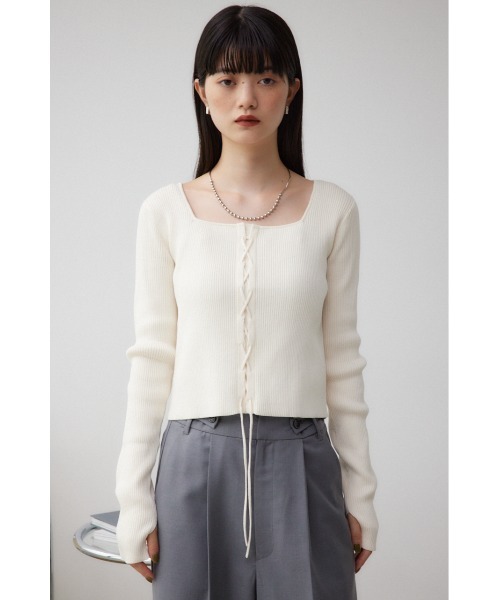 AZUL by moussy(アズールバイマウジー)の「レースアップデザインリブニット(ニット/セーター・レディース・ブラック/グレー/ピンク/ブルー/アイボリー・FREE)」の9枚目の写真