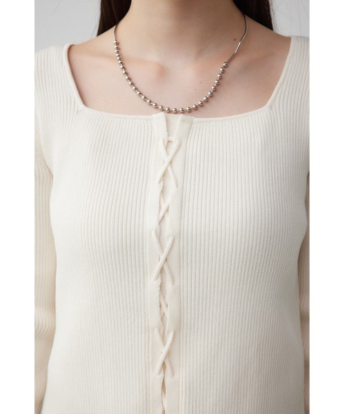 AZUL by moussy(アズールバイマウジー)の「レースアップデザインリブニット(ニット/セーター・レディース・ブラック/グレー/ピンク/ブルー/アイボリー・FREE)」の12枚目の写真