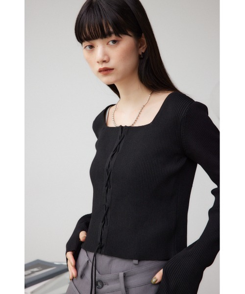 AZUL by moussy(アズールバイマウジー)の「レースアップデザインリブニット(ニット/セーター・レディース・ブラック/グレー/ピンク/ブルー/アイボリー・FREE)」の16枚目の写真