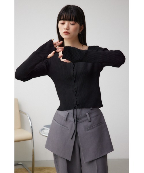 AZUL by moussy(アズールバイマウジー)の「レースアップデザインリブニット(ニット/セーター・レディース・ブラック/グレー/ピンク/ブルー/アイボリー・FREE)」の17枚目の写真