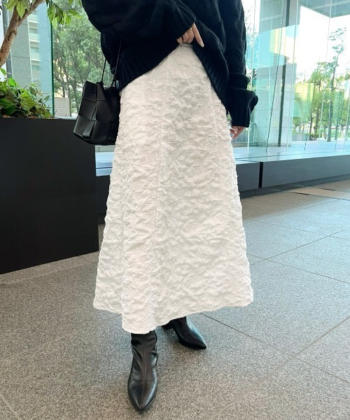 【セール】ふくれジャガードフレアスカート/ウエストゴム/ポケット付き（スカート）｜paravion（パラビオン） 4,805円