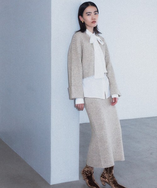 GALLEST（ギャレスト）の「ワイドリブニットスカート（スカート・レディース・チャコールグレー/ベージュ・36/38）」の3枚目の写真