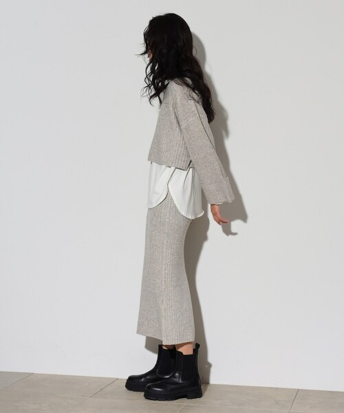 GALLEST（ギャレスト）の「ワイドリブニットスカート（スカート・レディース・チャコールグレー/ベージュ・36/38）」の7枚目の写真