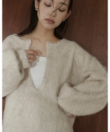 hellam | ミックスシャギー　キーネックニット(ニット/セーター)