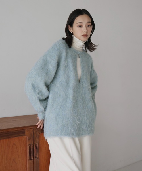 hellam(へラム)の「ミックスシャギー キーネックニット(ニット/セーター・レディース・グリーン/チャコール/オレンジ/アイボリー/ブルー・FREE)」の18枚目の写真