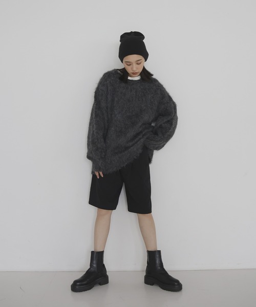 hellam(へラム)の「ミックスシャギー キーネックニット(ニット/セーター・レディース・グリーン/チャコール/オレンジ/アイボリー/ブルー・FREE)」の9枚目の写真