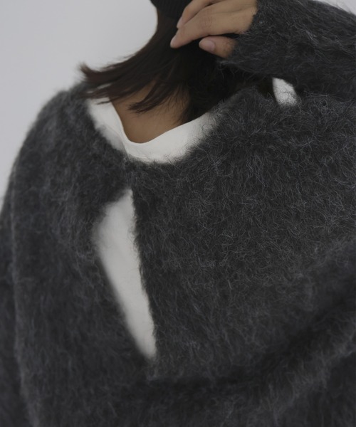 ニット セーター ミックスシャギー　キーネックニット レディース hellam ニット セーター ミックスシャギー キーネックニット