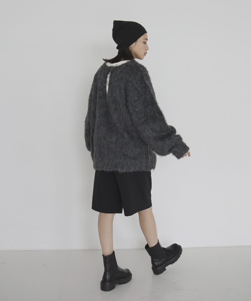 hellam(へラム)の「ミックスシャギー キーネックニット(ニット/セーター・レディース・グリーン/チャコール/オレンジ/アイボリー/ブルー・FREE)」の12枚目の写真