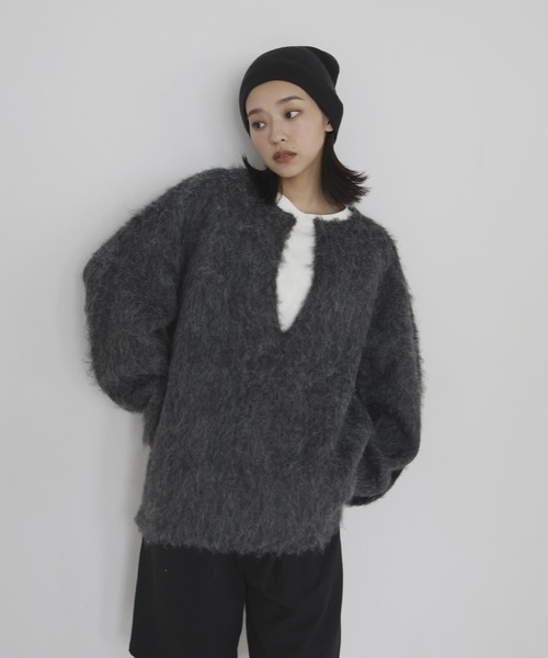 hellam(へラム)の「ミックスシャギー キーネックニット(ニット/セーター・レディース・グリーン/チャコール/オレンジ/アイボリー/ブルー・FREE)」の13枚目の写真