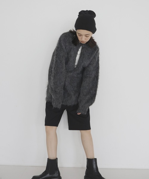 hellam(へラム)の「ミックスシャギー キーネックニット(ニット/セーター・レディース・グリーン/チャコール/オレンジ/アイボリー/ブルー・FREE)」の14枚目の写真