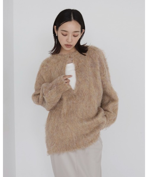 hellam(へラム)の「ミックスシャギー キーネックニット(ニット/セーター・レディース・グリーン/チャコール/オレンジ/アイボリー/ブルー・FREE)」の6枚目の写真