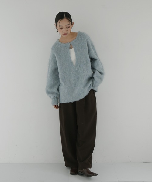 hellam（へラム）の「ミックスシャギー　キーネックニット（ニット/セーター・レディース・グリーン/チャコール/オレンジ/アイボリー/ブルー/チャコールグレー/ブラウン・FREE）」の10枚目の写真