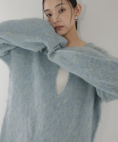 hellam（へラム）の「ミックスシャギー　キーネックニット（ニット/セーター・レディース・グリーン/チャコール/オレンジ/アイボリー/ブルー/チャコールグレー/ブラウン・FREE）」の11枚目の写真