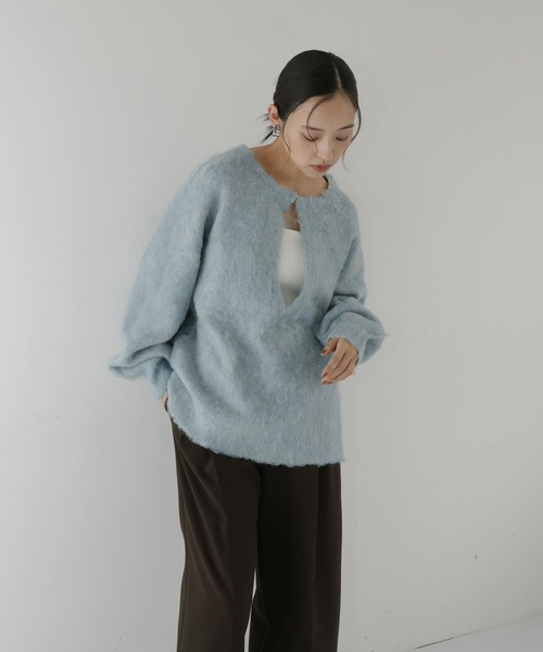 hellam（へラム）の「ミックスシャギー　キーネックニット（ニット/セーター・レディース・グリーン/チャコール/オレンジ/アイボリー/ブルー/チャコールグレー/ブラウン・FREE）」の12枚目の写真