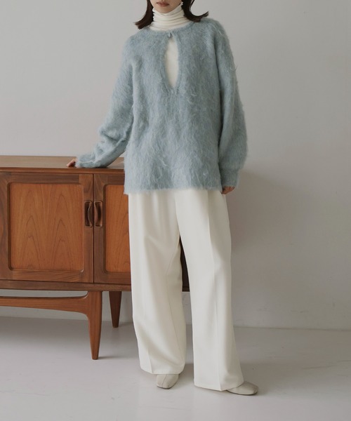 hellam（へラム）の「ミックスシャギー　キーネックニット（ニット/セーター・レディース・グリーン/チャコール/オレンジ/アイボリー/ブルー/チャコールグレー/ブラウン・FREE）」の13枚目の写真