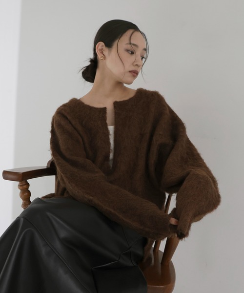 hellam（へラム）の「ミックスシャギー　キーネックニット（ニット/セーター・レディース・グリーン/チャコール/オレンジ/アイボリー/ブルー/チャコールグレー/ブラウン・FREE）」の15枚目の写真