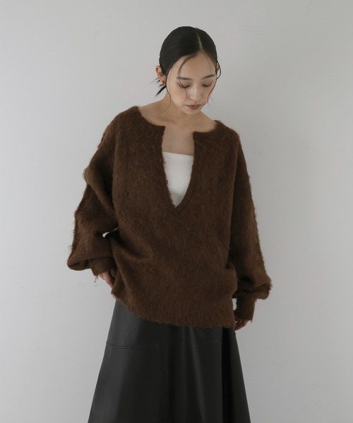 hellam（へラム）の「ミックスシャギー　キーネックニット（ニット/セーター・レディース・グリーン/チャコール/オレンジ/アイボリー/ブルー/チャコールグレー/ブラウン・FREE）」の18枚目の写真