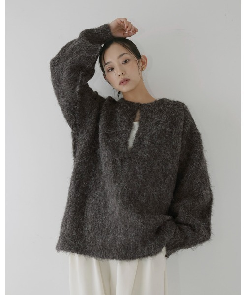 hellam（へラム）の「ミックスシャギー　キーネックニット（ニット/セーター・レディース・グリーン/チャコール/オレンジ/アイボリー/ブルー/チャコールグレー/ブラウン・FREE）」の21枚目の写真