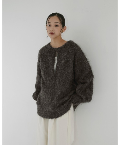 hellam（へラム）の「ミックスシャギー　キーネックニット（ニット/セーター・レディース・グリーン/チャコール/オレンジ/アイボリー/ブルー/チャコールグレー/ブラウン・FREE）」の22枚目の写真