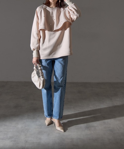 each（イーチ）の「前後2WAYパールケープ付裏起毛スウェット（スウェット・レディース・アイボリー/ブラック/グリーン・FREE）」の11枚目の写真