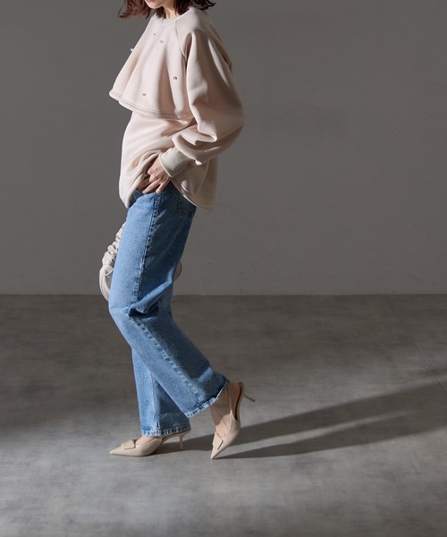 each（イーチ）の「前後2WAYパールケープ付裏起毛スウェット（スウェット・レディース・アイボリー/ブラック/グリーン・FREE）」の10枚目の写真