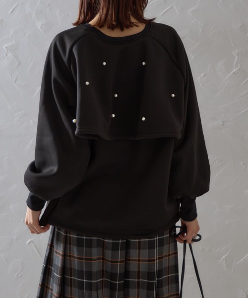 each（イーチ）の「前後2WAYパールケープ付裏起毛スウェット（スウェット・レディース・アイボリー/ブラック/グリーン・FREE）」の16枚目の写真