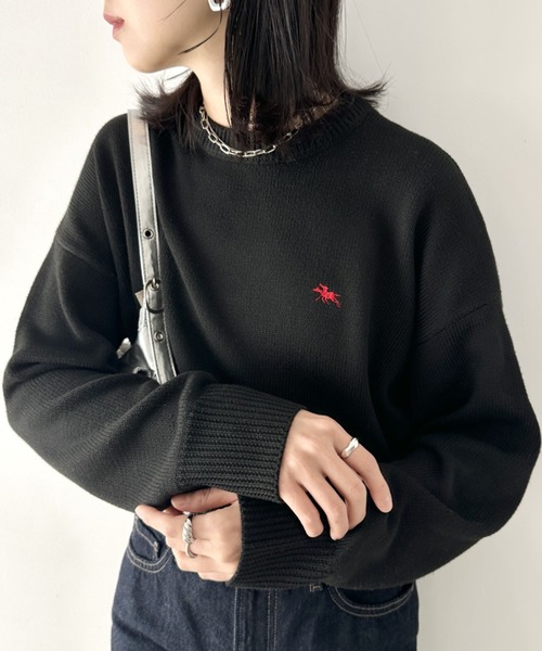 POLOCHAMPS(ポロチャンプス)の「POLOCHAMPS(ポロチャンプス)/ポロチャンプス 別注 ワンポイント刺繍 クルーネック 長袖 オーバーサイズニット セーター(ニット/セーター・レディース・グレー/ブラック/ネイビー・L/M)」の5枚目の写真
