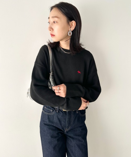 POLOCHAMPS(ポロチャンプス)の「POLOCHAMPS(ポロチャンプス)/ポロチャンプス 別注 ワンポイント刺繍 クルーネック 長袖 オーバーサイズニット セーター(ニット/セーター・レディース・グレー/ブラック/ネイビー・L/M)」の6枚目の写真
