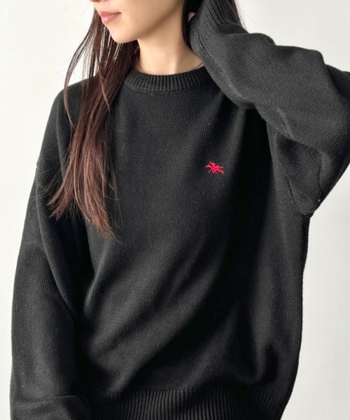 POLOCHAMPS(ポロチャンプス)の「POLOCHAMPS(ポロチャンプス)/ポロチャンプス 別注 ワンポイント刺繍 クルーネック 長袖 オーバーサイズニット セーター(ニット/セーター・レディース・グレー/ブラック/ネイビー・L/M)」の9枚目の写真