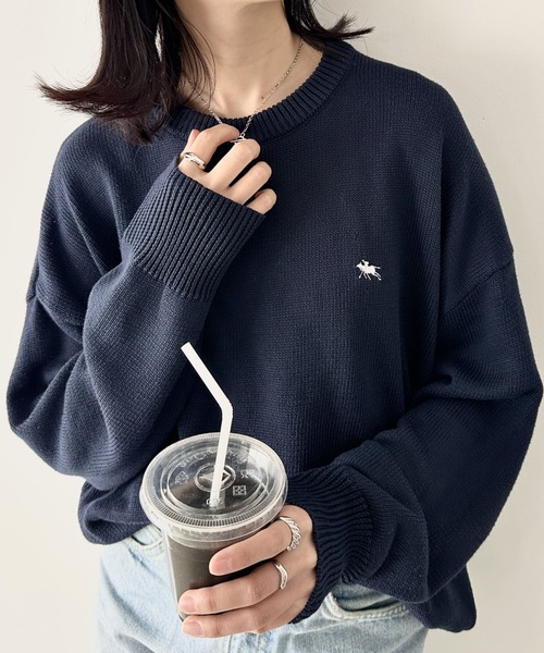 POLOCHAMPS(ポロチャンプス)の「POLOCHAMPS(ポロチャンプス)/ポロチャンプス 別注 ワンポイント刺繍 クルーネック 長袖 オーバーサイズニット セーター(ニット/セーター・レディース・グレー/ブラック/ネイビー・L/M)」の18枚目の写真