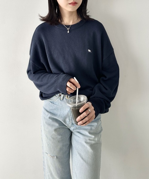 POLOCHAMPS(ポロチャンプス)の「POLOCHAMPS(ポロチャンプス)/ポロチャンプス 別注 ワンポイント刺繍 クルーネック 長袖 オーバーサイズニット セーター(ニット/セーター・レディース・グレー/ブラック/ネイビー・L/M)」の19枚目の写真