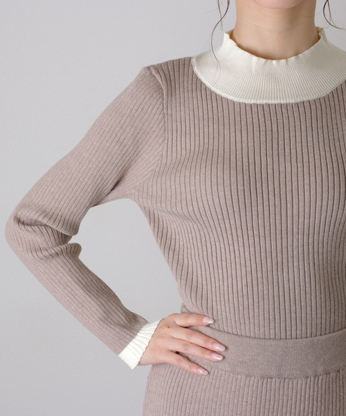 【2点セット】バイカラー リブ ニットトップス ロングスカート セットアップ（ワンピース）｜LAULEN（ローレン）