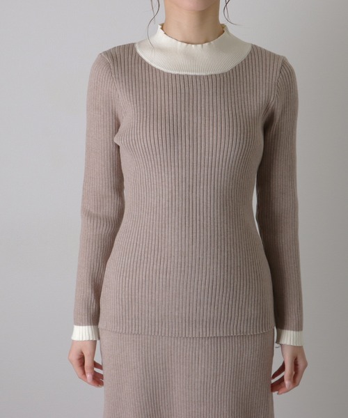 【2点セット】バイカラー リブ ニットトップス ロングスカート セットアップ（ワンピース）｜LAULEN（ローレン）