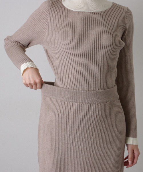 【2点セット】バイカラー リブ ニットトップス ロングスカート セットアップ（ワンピース）｜LAULEN（ローレン）