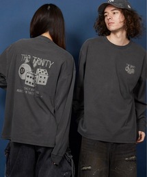 unrelaxing | ヴィンテージライク 古着風 綿100％ピグメント加工TプリントTシャツ　ロングTシャツ(Tシャツ/カットソー)