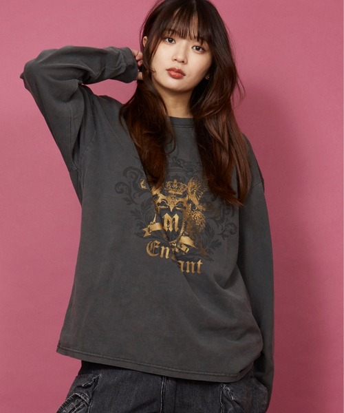 unrelaxing（アンリラクシング）の「ヴィンテージライク 古着風 綿100％ピグメント加工TプリントTシャツ　ロングTシャツ（Tシャツ/カットソー・メンズ・ブラック系その他6/ブラック系1/ブラック系3/その他10/A/ブラック/ブラック系その他2/ブラック×レッド/ブラック系6/ブラック系7/ブラック系8/その他27/その他28/ブラック×シルバー/ブラック系2/ブラック系4/ブラウン系/その他29/ブラック系その他/ブラック系その他3/ブラック系その他5/ブラック×ブルー/その他12/その他20/その他21/その他19/ライトブラック/ブラック×ゴールド/ブラック系5/その他13/スミクロ/ブラック系その他7/ブラウン系9・SMALL/MEDIUM/LARGE/X-LARGE）」の8枚目の写真