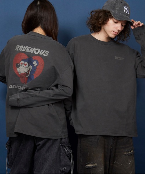 unrelaxing（アンリラクシング）の「ヴィンテージライク 古着風 綿100％ピグメント加工TプリントTシャツ　ロングTシャツ（Tシャツ/カットソー・メンズ・ブラック系その他6/ブラック系1/ブラック系3/その他10/A/ブラック/ブラック系その他2/ブラック×レッド/ブラック系6/ブラック系7/ブラック系8/その他27/その他28/ブラック×シルバー/ブラック系2/ブラック系4/ブラウン系/その他29/ブラック系その他/ブラック系その他3/ブラック系その他5/ブラック×ブルー/その他12/その他20/その他21/その他19/ライトブラック/ブラック×ゴールド/ブラック系5/その他13/スミクロ/ブラック系その他7/ブラウン系9・SMALL/MEDIUM/LARGE/X-LARGE）」の12枚目の写真