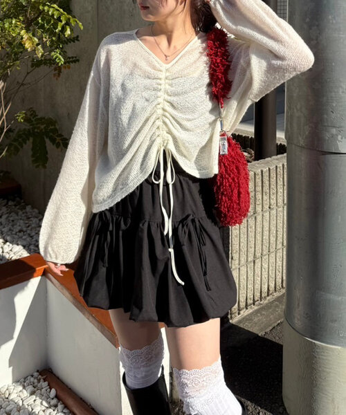 continuer de NICE CLAUP(コンティニューデナイスクラップ)の「【@_chipi2xセレクト】前後2WAYドロストプルオーバー(ニット/セーター・レディース・ブラック/オフホワイト/グレー・FREE)」の5枚目の写真