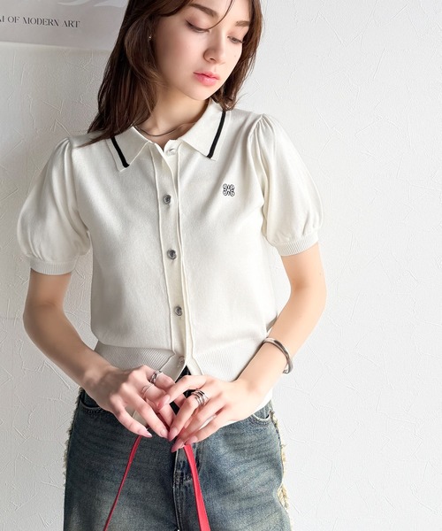 mily bilet(ミウィビレット)の「【mily bilet】洗練された大人カジュアル。デザインボタン胸刺繍半袖ニットポロ(ポロシャツ・レディース・アイボリー/ネイビー/ベージュ・X-LARGE/SMALL/MEDIUM/LARGE)」の13枚目の写真