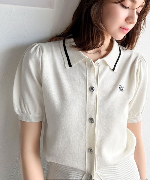 mily bilet(ミウィビレット)の「【mily bilet】洗練された大人カジュアル。デザインボタン胸刺繍半袖ニットポロ(ポロシャツ・レディース・アイボリー/ネイビー/ベージュ・X-LARGE/SMALL/MEDIUM/LARGE)」の14枚目の写真