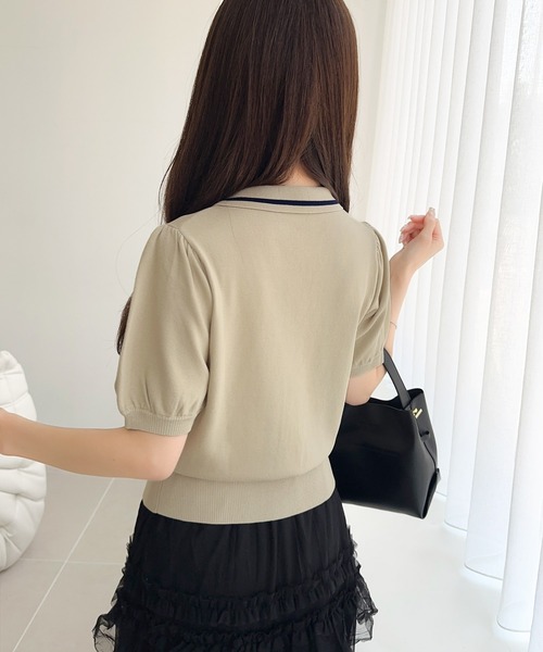 mily bilet(ミウィビレット)の「【mily bilet】洗練された大人カジュアル。デザインボタン胸刺繍半袖ニットポロ(ポロシャツ・レディース・アイボリー/ネイビー/ベージュ・X-LARGE/SMALL/MEDIUM/LARGE)」の22枚目の写真