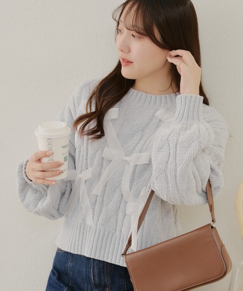 Another Branch olive des olive(アナザーブランチオリーブデオリーブ)の「オーガンリボンモールニット(ニット/セーター・レディース・アイボリー/サックスブルー/チャコールグレー・FREE)」の17枚目の写真