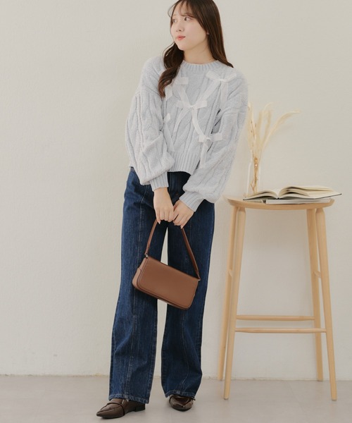 Another Branch olive des olive(アナザーブランチオリーブデオリーブ)の「オーガンリボンモールニット(ニット/セーター・レディース・アイボリー/サックスブルー/チャコールグレー・FREE)」の19枚目の写真